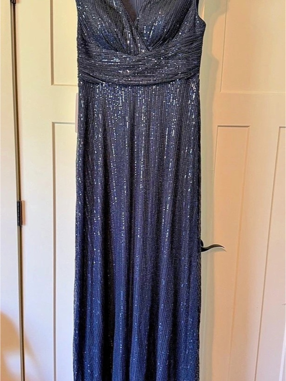 Azazie Aspasia Navy Sequins Maxi Dress in Blue